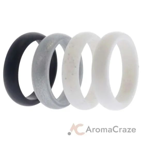 Picture of Silicone Wedding Ring Set - Black-White by ROQ for Women - 4 x 9 mm Ring
