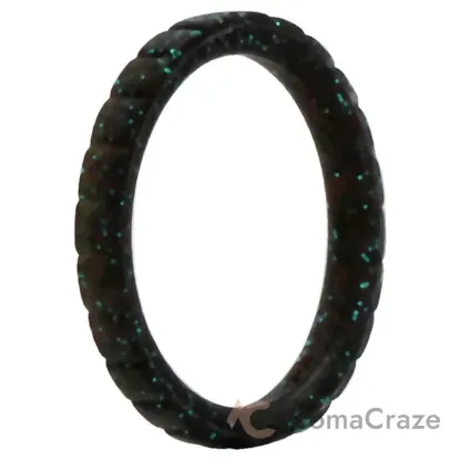 Picture of Silicone Wedding Stackble Lines Single Ring - Black-Turquoise by ROQ for Women - 5 mm Ring