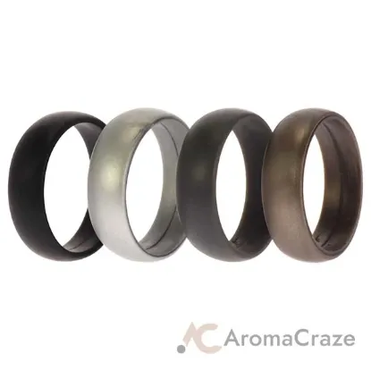 Picture of Silicone Wedding Ring Set - Metal-Silver by ROQ for Men - 4 x 14 mm Ring