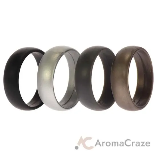 Picture of Silicone Wedding Ring Set - Metal-Silver by ROQ for Men - 4 x 14 mm Ring