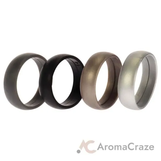 Picture of Silicone Wedding Ring Set - Metal-Silver by ROQ for Men - 4 x 15 mm Ring