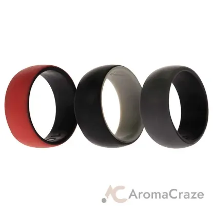 Picture of Silicone Wedding 2Layer Dome Ring Set - Black-Red by ROQ for Men - 3 x 10 mm Ring
