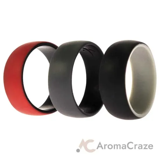 Picture of Silicone Wedding 2Layer Dome Ring Set - Black-Red by ROQ for Men - 3 x 12 mm Ring