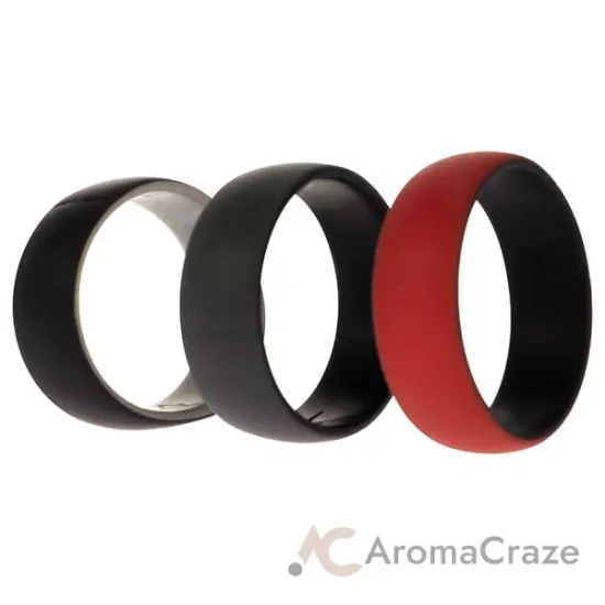 Picture of Silicone Wedding 2Layer Dome Ring Set - Black-Red by ROQ for Men - 3 x 14 mm Ring