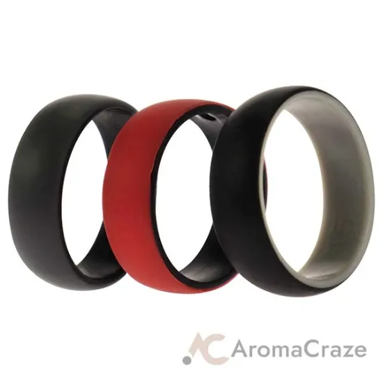 Picture of Silicone Wedding 2Layer Dome Ring Set - Black-Red by ROQ for Men - 3 x 15 mm Ring