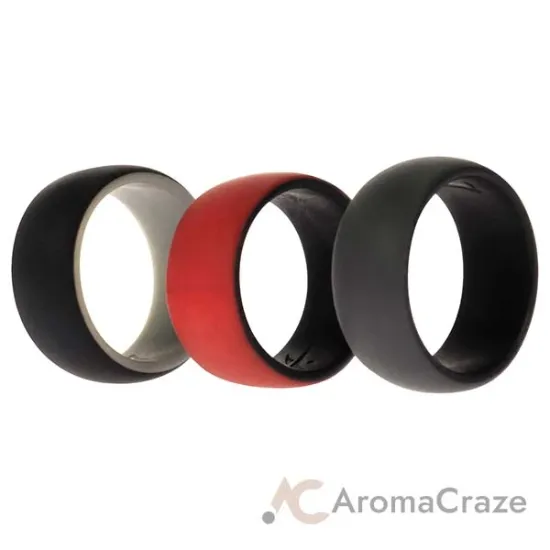 Picture of Silicone Wedding 2Layer Dome Ring Set - Black-Red by ROQ for Men - 3 x 7 mm Ring