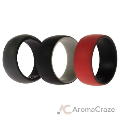 Picture of Silicone Wedding 2Layer Dome Ring Set - Black-Red by ROQ for Men - 3 x 8 mm Ring