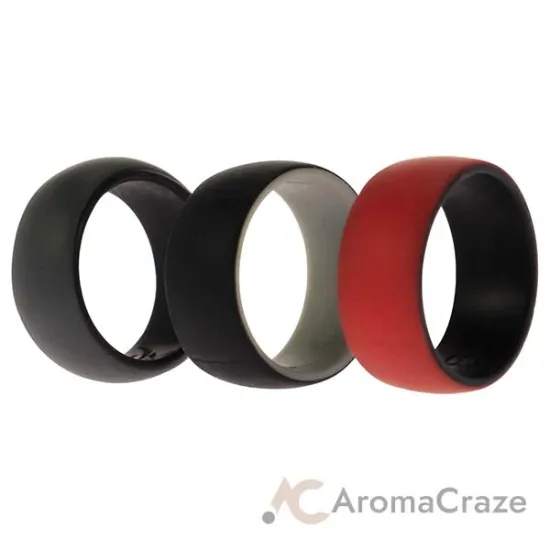 Picture of Silicone Wedding 2Layer Dome Ring Set - Black-Red by ROQ for Men - 3 x 8 mm Ring