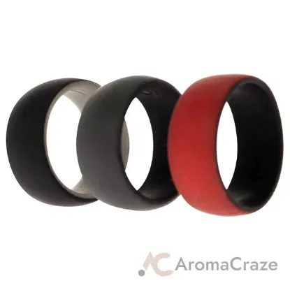 Picture of Silicone Wedding 2Layer Dome Ring Set - Black-Red by ROQ for Men - 3 x 9 mm Ring