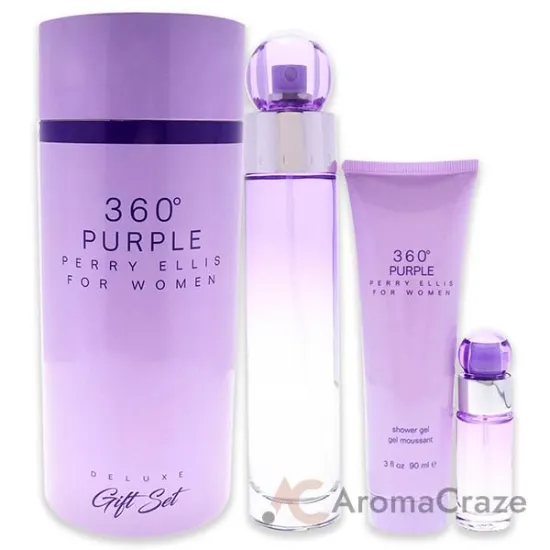 Picture of 360 Purple by Perry Ellis for Women - 3 Pc Gift Set 3.4oz EDP Spray, 0.25oz EDP Spray, 3.0oz Shower Gel
