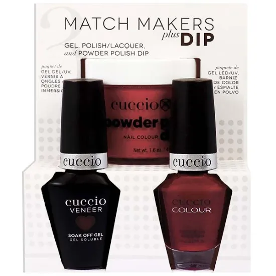 Picture of Match Makers Plus Dip - Pompeii it forward by Cuccio Colour for Women - 3 Pc 1.6oz Pro Powder Polish Dip System, 0.44oz Veneer Soak Off Gel, 0.43oz Colour Nail Polish