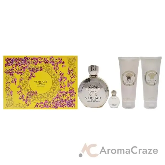 Picture of Versace Eros by Versace for Women - 4 Pc Gift Set 3.4oz EDP Spray, 3.4oz Body Lotion, 3.4oz Bath and Shower Gel, 0.17oz EDP Rollerball Mini