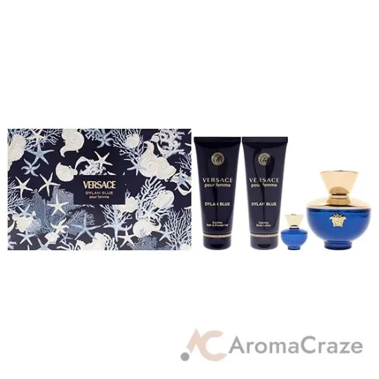 Picture of Dylan Blue by Versace for Women - 4 Pc Gift Set 3.4oz EDP Spray, 0.17oz EDP Splash (Mini), 3.4oz Body Lotion, 3.4oz Bath and Shower Gel