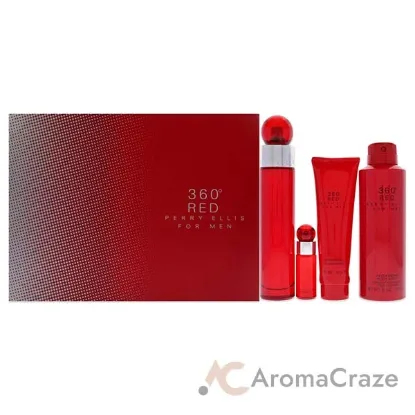 Picture of 360 Red by Perry Ellis for Men - 4 Pc Gift Set 3.4oz EDT Spray, 6oz Body Spray, 3oz Shower Gel, 7.5ml EDT Spray