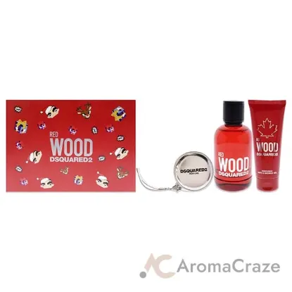 Picture of Red Wood by Dsquared2 for Women - 3 Pc Gift Set 3.4oz EDT Spray, 3.4oz Perfumed Bath and Shower Gel, Silver Round Purse