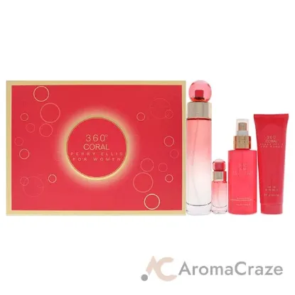 Picture of 360 Coral by Perry Ellis for Women - 4 Pc Gift Set 3.4oz EDP Spray, 4oz Body Mist, 3oz Shower Gel, 0.25oz EDP Spray