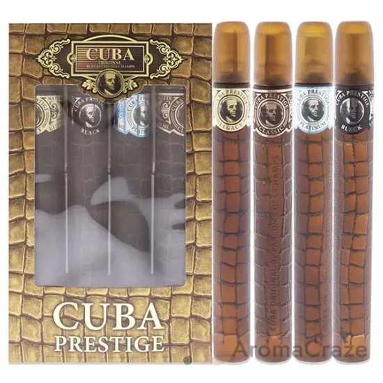 Picture of Cuba Prestige by Cuba for Men 4 Pc Gift Set 1.17oz Classic EDT Spray, 1.17oz Black EDT Spray, 1.17oz Platinum EDT Spray, 1.17oz Legacy EDT Spray