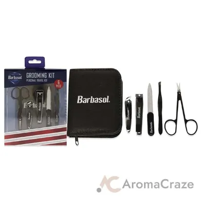 Picture of Grooming Manicure Kit by Barbasol for Men - 6 Pc Cuticle Scissors, Large Nail Clipper, Slanted Nail Clipper, Nail File, Pointed Tweezers, Travel Case
