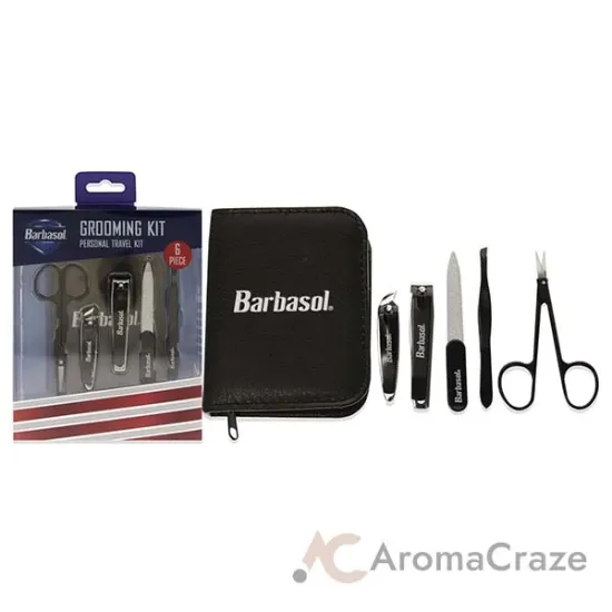 Picture of Grooming Manicure Kit by Barbasol for Men - 6 Pc Cuticle Scissors, Large Nail Clipper, Slanted Nail Clipper, Nail File, Pointed Tweezers, Travel Case
