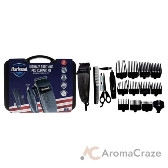 Picture of Ultimate Grooming Pro Clipper Kit - Black by Barbasol for Men - 20 Pc Pro Clipper, Ear Trimmer, Nose Trimmer, 12 Guide Combs, Scissors, Comb, Lubricating Oil, Cleaning Brush, Hair Comb