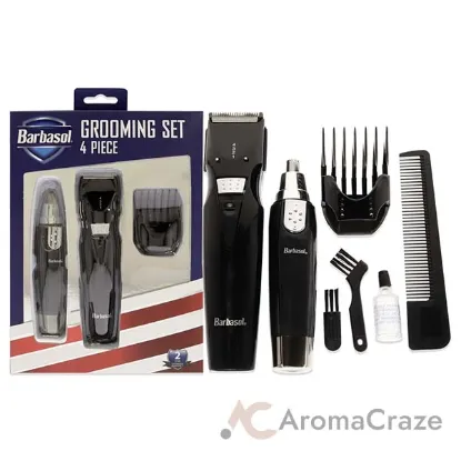 Picture of Grooming Set by Barbasol for Men - 5 Pc Body and Beard Trimmer, Guide Comb, Ear and Nose Trimmer, Rechargeable UL Adapter, Cleaning Brush, Oil