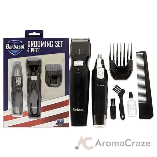 Picture of Grooming Set by Barbasol for Men - 5 Pc Body and Beard Trimmer, Guide Comb, Ear and Nose Trimmer, Rechargeable UL Adapter, Cleaning Brush, Oil