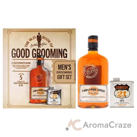 Picture of Book of Good Grooming Volume 5 Set - Noble Oud by 18.21 Man Made for Men - 2 Pc 18oz Man Made Wash 3-In-1 Shampoo, Conditioner and Body Wash, 2oz Oil
