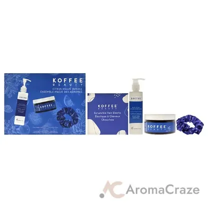 Picture of Citrus Magic Set by Koffee Beauty for Unisex - 3 Pc 4oz Citrus Magic Coffee Scrub, 8oz Citrus Magic Body Lotion, Silk Scrunchie