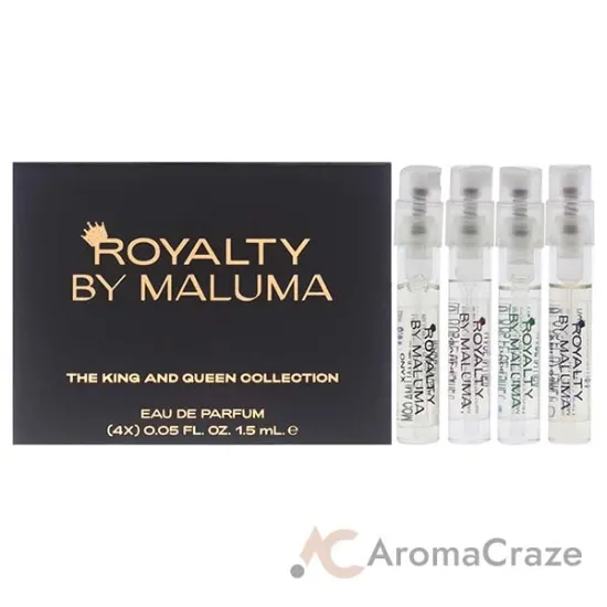 Picture of The King and Queen Collection by Royalty By Maluma for Unisex - 4 Pc Gift Set 0.05oz Onyx For Him EDP Spray, 0.05oz Garnet For Him EDP Spray, 0.05oz Jade For Her EDP Spray, 0.05oz Amethyst for Her EDP Spray
