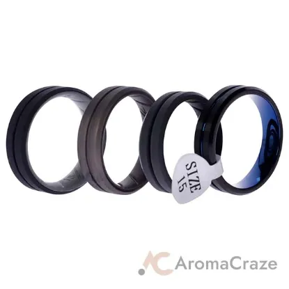 Picture of Silicone Wedding Ring BR Twin Middle Line Wedding Ring Set by ROQ for Men - 4 x 15 mm Bronzer, Black-Blue, Black, Grey