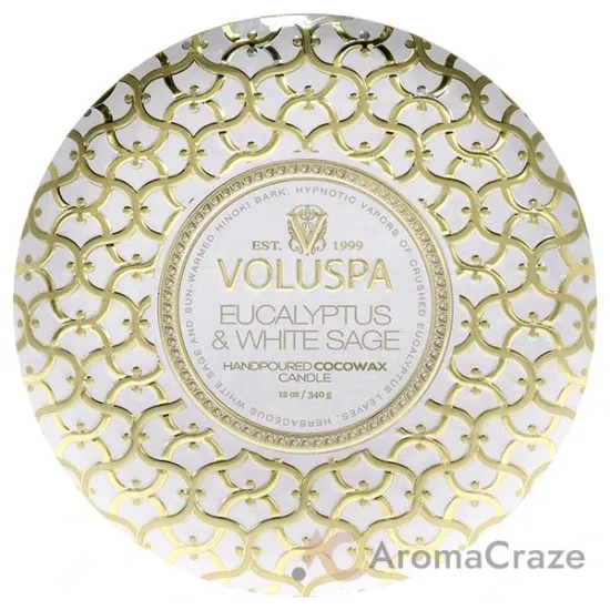 Picture of Maison Blanc Collection 3 Wick Tin Candle - Eucalyptus and White Sage by Voluspa for Unisex - 12 oz Candle