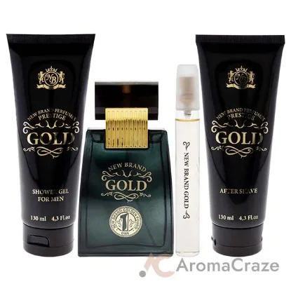 Picture of Gold by New Brand for Men - 3 Pc Gift Set 3.3oz EDT Spray, 0.5oz EDT Spray, 4.3oz Shower Gel, 4.3oz After Shave