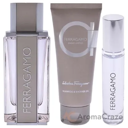 Picture of Ferragamo Bright Leather by Salvatore Ferragamo for Men - 3 Pc Gift Set 3.4oz EDT Spray, 0.34oz EDT Spray, 3.4oz Shower Gel