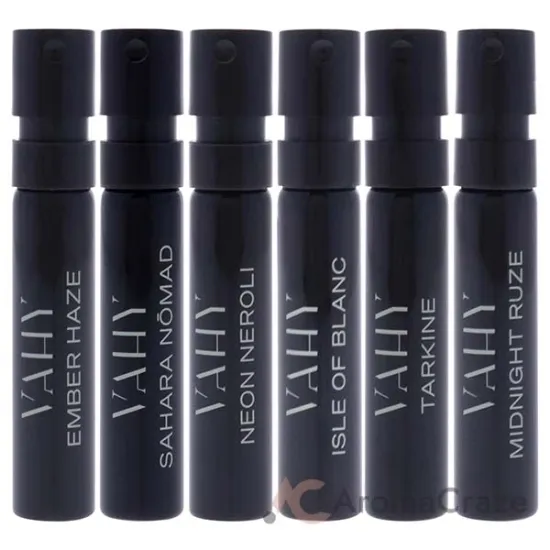 Picture of Balanced Encounter Set - Dusk by Vahy for Unisex - 6 Pc 0.06oz Ember Haze EDP Spray Vial , 0.06oz Neon Neroli EDP Spray Vial , 0.06oz Isle Of Blanc EDP Spray Vial , 0.06oz Tarkine EDP Spray Vial , 0.06oz Midnight Ruze EDP Spray Vial , 0.06oz Sahara Nomad EDP Spray Vial