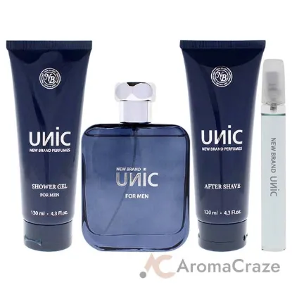 Picture of Unic by New Brand for Men - 4 Pc Gift Set 3.3oz EDT Spray, 0.5oz EDT Spray, 4.3oz Shower Gel, 4.3oz After Shave