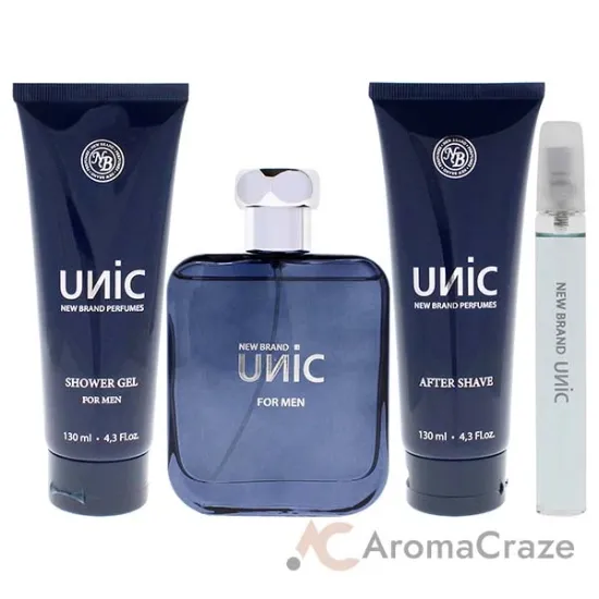 Picture of Unic by New Brand for Men - 4 Pc Gift Set 3.3oz EDT Spray, 0.5oz EDT Spray, 4.3oz Shower Gel, 4.3oz After Shave