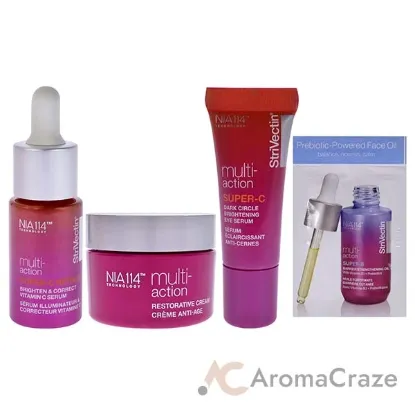 Picture of Power Starters Multi-Action Brighten and Restore Trio by Strivectin for Women - 3 Pc 0.5 oz Super-C Retinol Brighten and Correct Vitamin C Serum, 0.17 oz Super-C Dark Cirle Brightening Eye Serum, 1 oz Multi Action Restorative Anti-age Cream