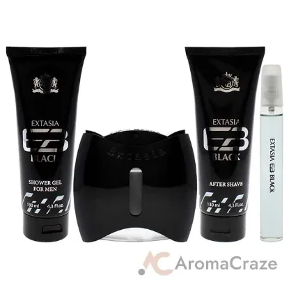 Picture of Prestige Extasia Black by New Brand for Men - 4 Pc Gift Set 3.3oz EDT Spray, 0.5oz EDT Spray, 4.3oz Shower Gel, 4.3oz After Shave