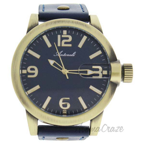 AG1901-08 Gold/Blue Leather Strap Watch by Antoneli for Men 