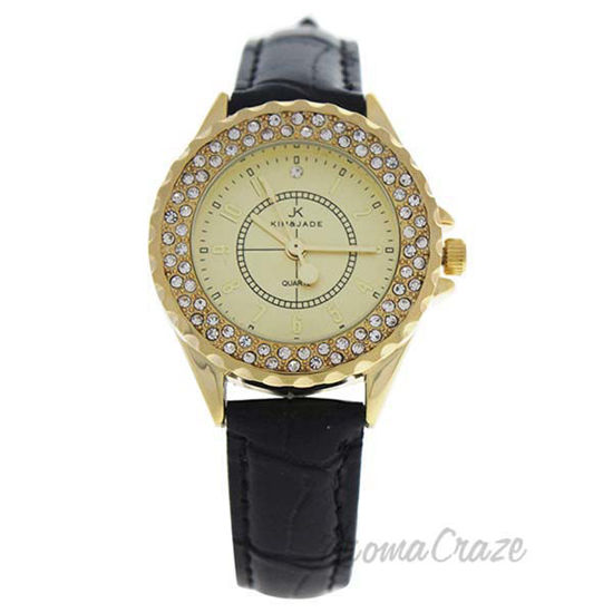 2033L-GBLG Gold/Black Leather Strap Watch by Kim and Jade fo