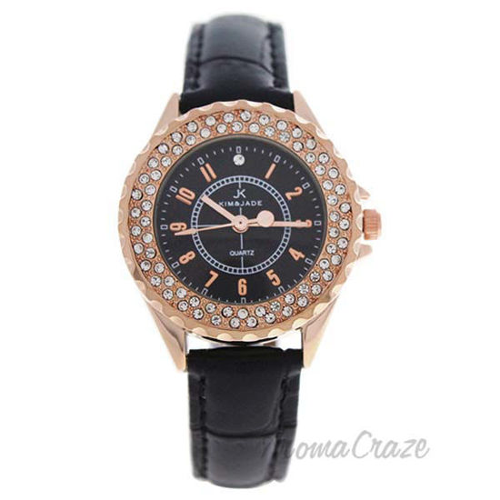 2033L-GPBLBL Rose Gold/Black Leather Strap Watch by Kim and 
