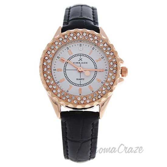 2033L-GPBLW Rose Gold/Black Leather Strap Watch by Kim and J