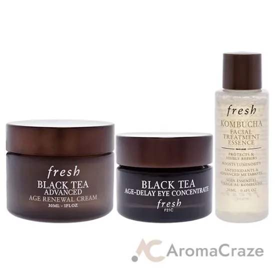 Picture of Smooth And Radiant Trio by Fresh for Women - 3 Pc 0.6oz Facial Treatment Essence - Kombucha, 0.5oz Age Delay Eye Concentrate - Black Tea, 1oz Advanced Age Renewal Cream - Black Tea
