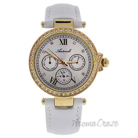 AL0519-05 Gold/White Leather Strap Watch by Antoneli for Wom