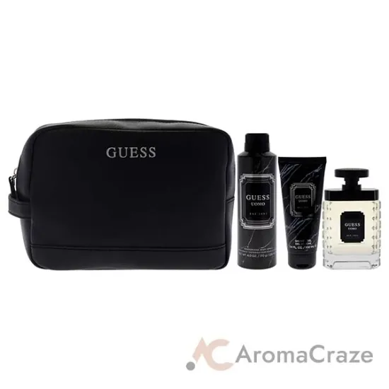 Picture of Guess Uomo by Guess for Men - 4 Pc Gift Set 3.4oz EDT Spray, 6oz Deodorizing Body Spray, 3.4oz Shower Gel, Pouch