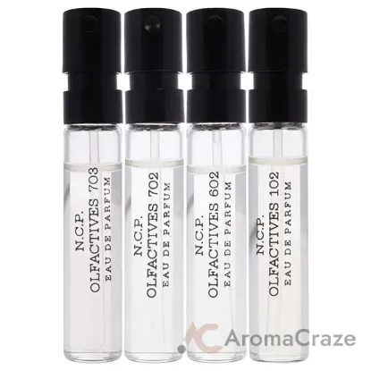 Picture of Discover Black Facets Kit by NCP for Unisex - 4 x 2 ml Olfactive Facet - 102 Ginger and Lime EDP Spray, Olfactive Facet - 602 Sandalwood and Cedarwood EDP Spray, Olfactive Facet - 702 Musk and Amber EDP Spray, Olfactive Facet - 703 Tonka Bean and Moka EDP Spray