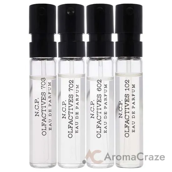 Picture of Discover Black Facets Kit by NCP for Unisex - 4 x 2 ml Olfactive Facet - 102 Ginger and Lime EDP Spray, Olfactive Facet - 602 Sandalwood and Cedarwood EDP Spray, Olfactive Facet - 702 Musk and Amber EDP Spray, Olfactive Facet - 703 Tonka Bean and Moka EDP Spray