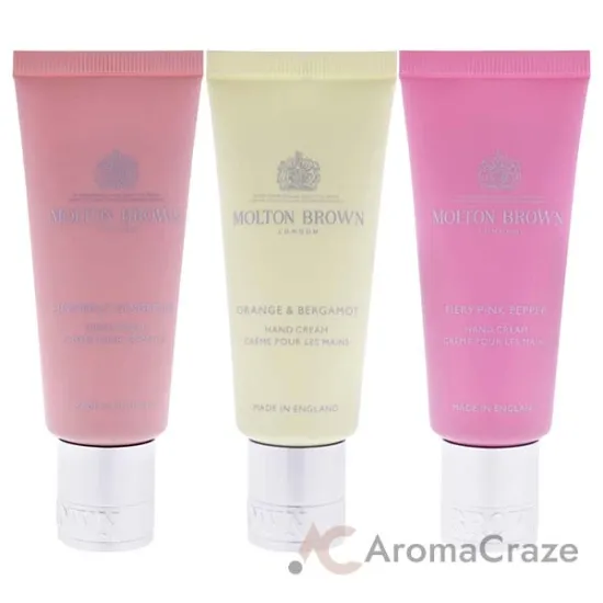 Picture of Floral and Spicy Hand Care Set by Molton Brown for Unisex - 3 Pc 1.3oz Fiery Pink Pepper Hand Cream, 1.3oz Orange and Bergamot Hand Cream, 1.3oz Heavenly Gingerlily Hand Cream