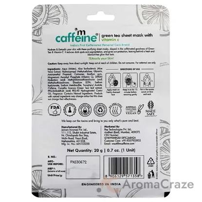 Picture of Green Tea Sheet Mask with Vitamin C by mCaffeine for Unisex - 0.7 oz Mask