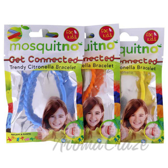 Picture of Get Connected Citronella Bracelet Set by Mosquitno for Kids - 3 Pc Bracelet Light Blue, Orange, Yellow